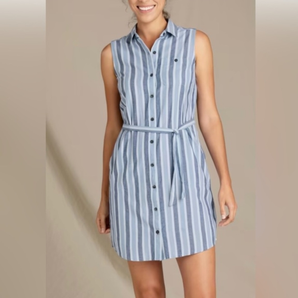Toad & Co Organic Cotton Sustainable Striped Sleeveless Shirt Dress, Size Medium